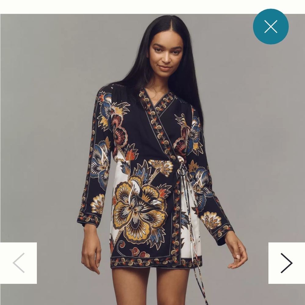 FARM Rio Black Floral Wrap Midi Dress